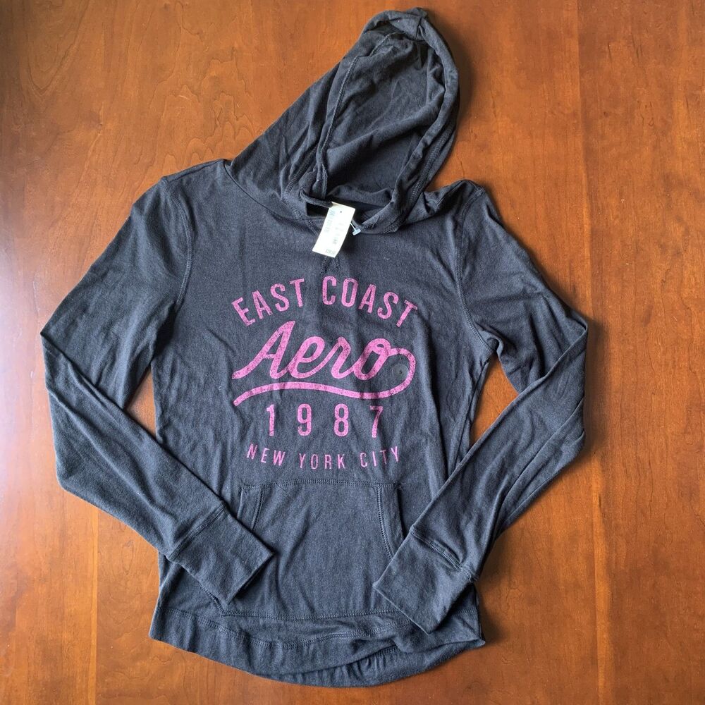 Aeropostale women size small shirt top hood NWT black junior
